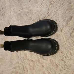 Black Leather Dr.Martens Boots with Yellow Stitching